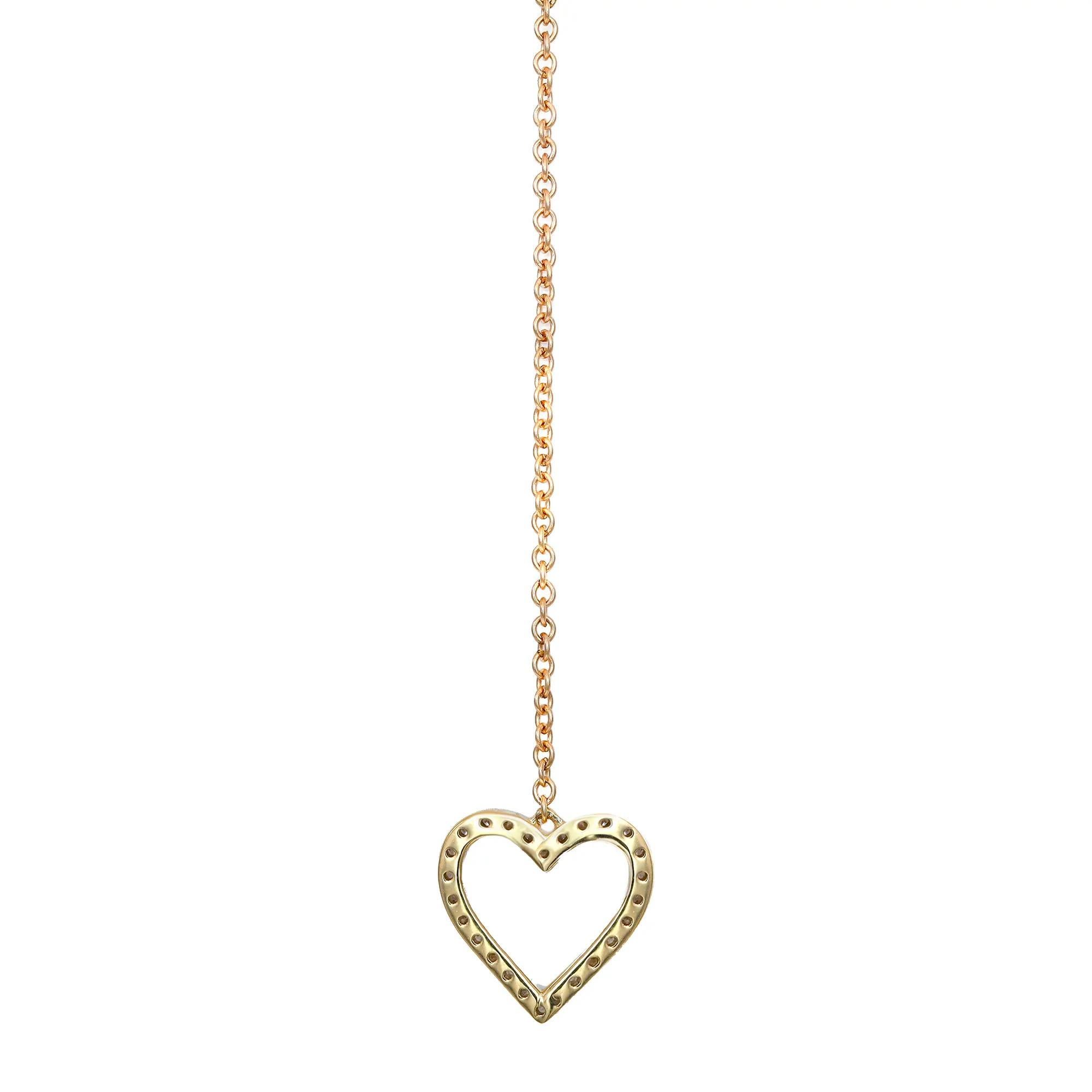 Women's Diamond Heart Lariat Necklace Round Cut In 14K Yellow Gold 0.14Cttw For Sale