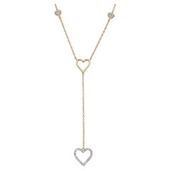 Diamond Heart Lariat Necklace Round Cut In 14K Yellow Gold 0.14Cttw
