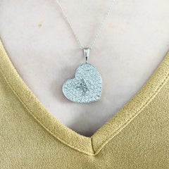 Diamond Heart Locket, 18k White Gold, LV Design, Gift, Neck Mess, Photo Frame