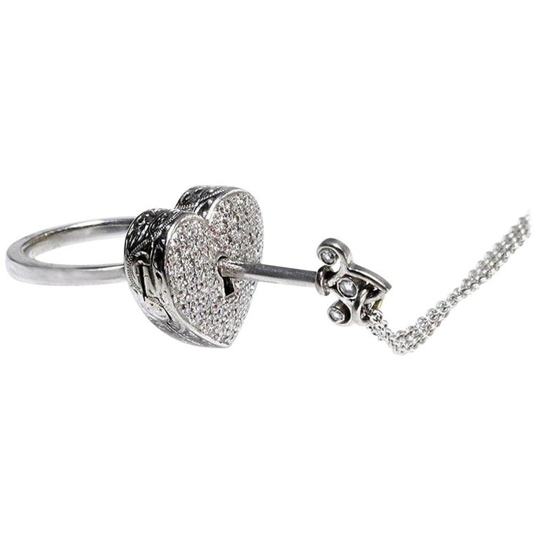 Diamond Heart Locket and Key Victorian Poison Ring in 18 Karat