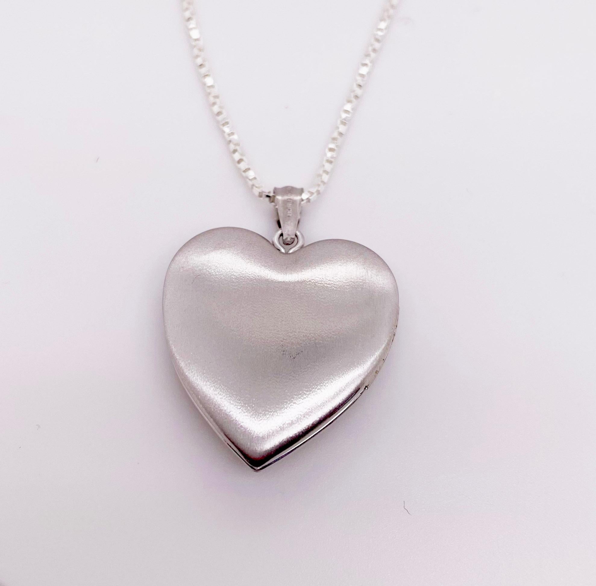 Modern Diamond Heart Locket with Diamond Star in Sterling Silver Chain For Sale