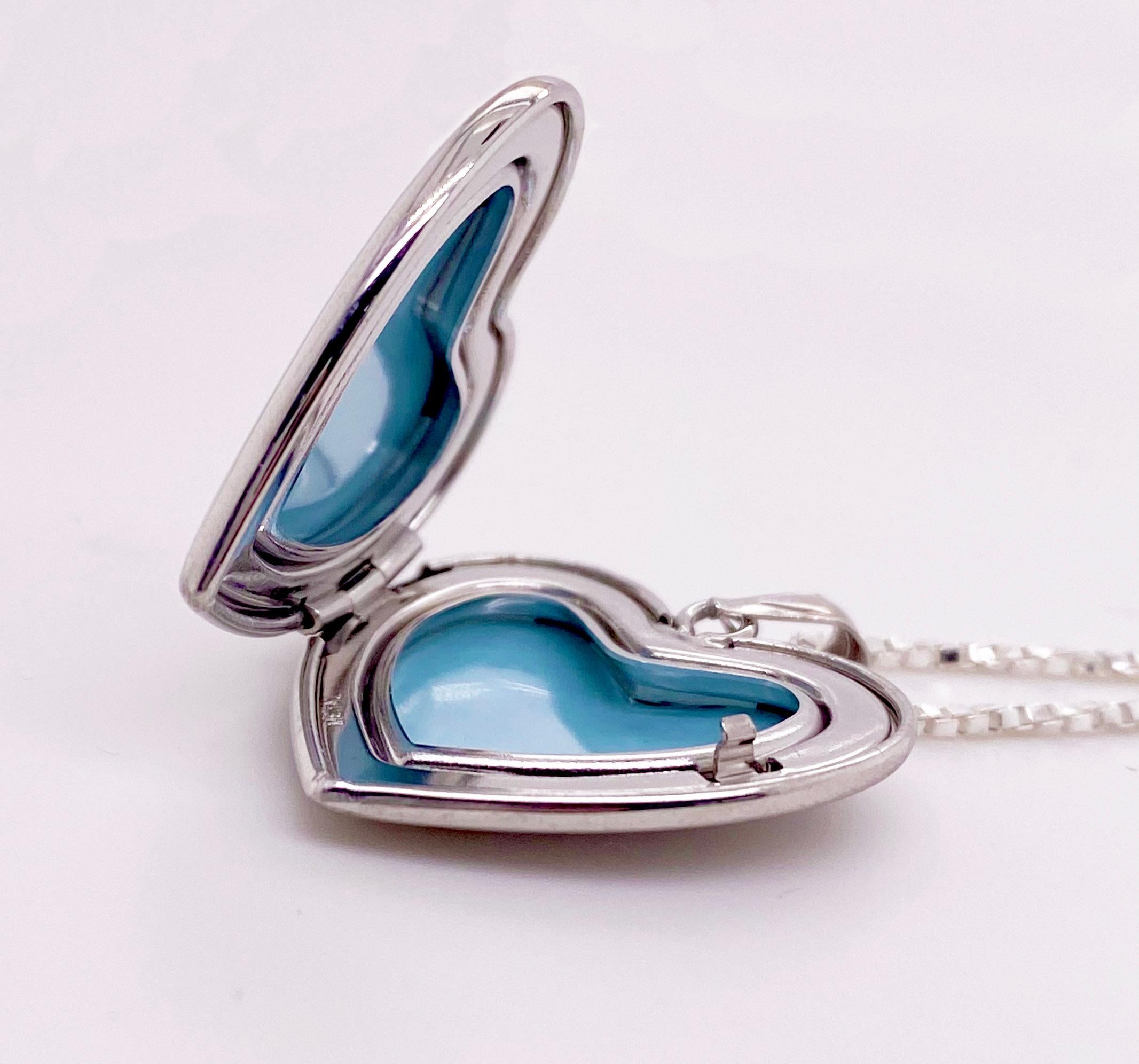 Women's Diamond Heart Locket with Diamond Star in Sterling Silver Chain For Sale
