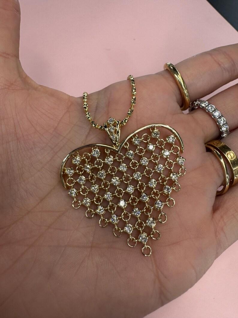Collier avec pendentif en forme de coeur en diamant 1.43 carats Or jaune 14 carats 14.5 Grammes Neuf - En vente à New York, NY