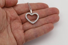 Diamond Heart Necklace 14 Karat White Gold Natural Diamonds Heart Pendant