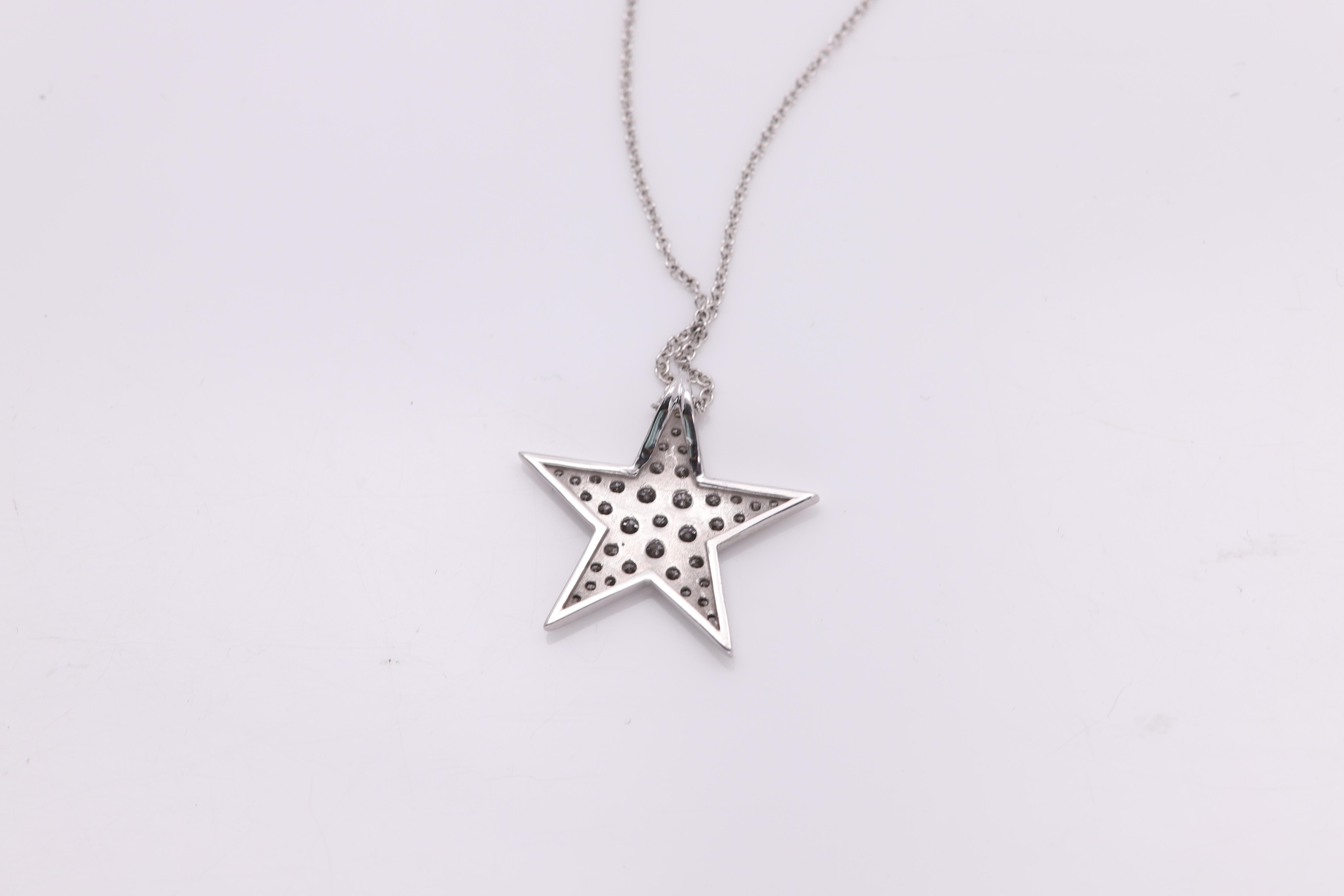 Star Diamond Necklace 14 Karat White Gold Natural Diamonds Star Pendant In New Condition For Sale In Brooklyn, NY