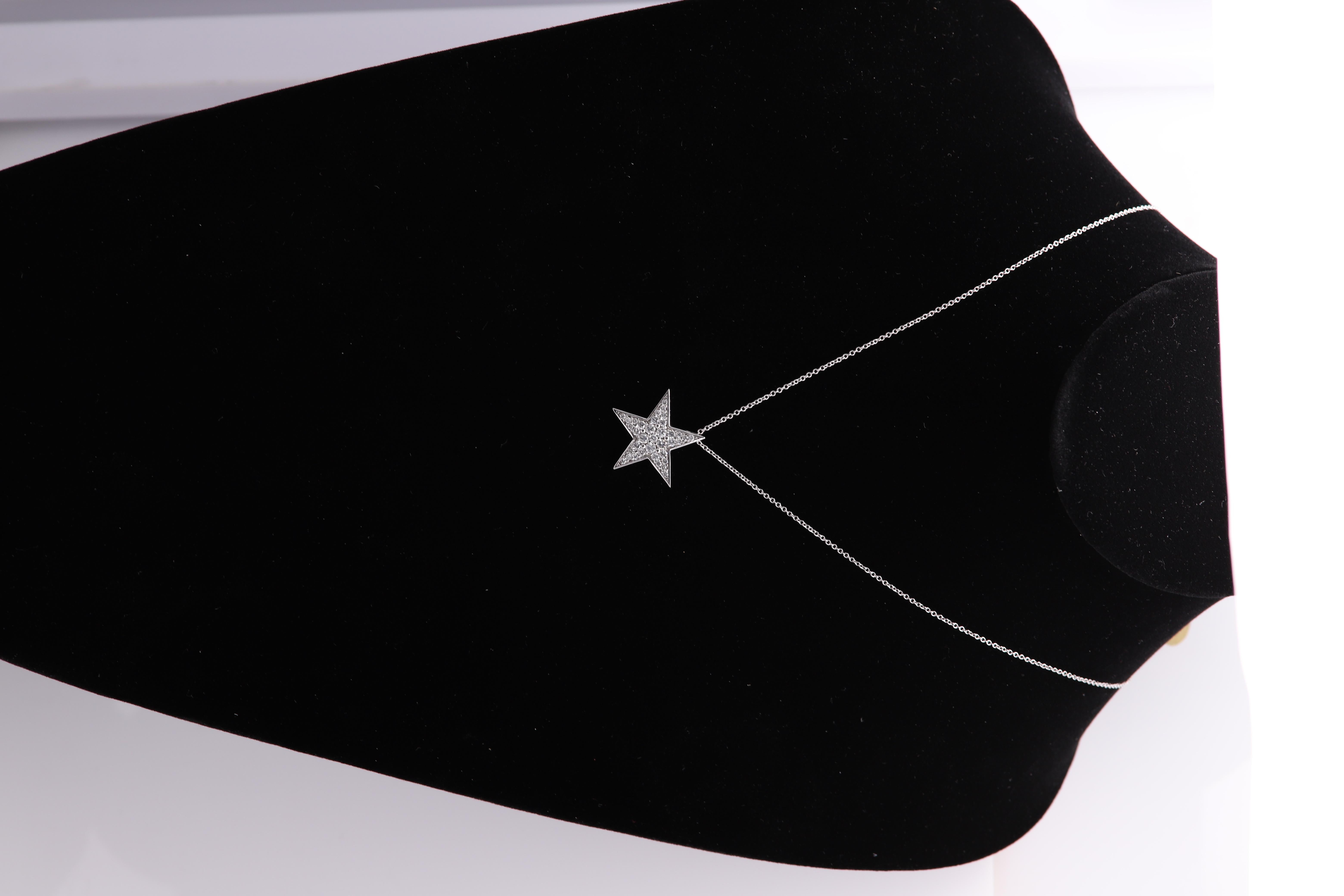 Star Diamond Necklace 14 Karat White Gold Natural Diamonds Star Pendant For Sale 1
