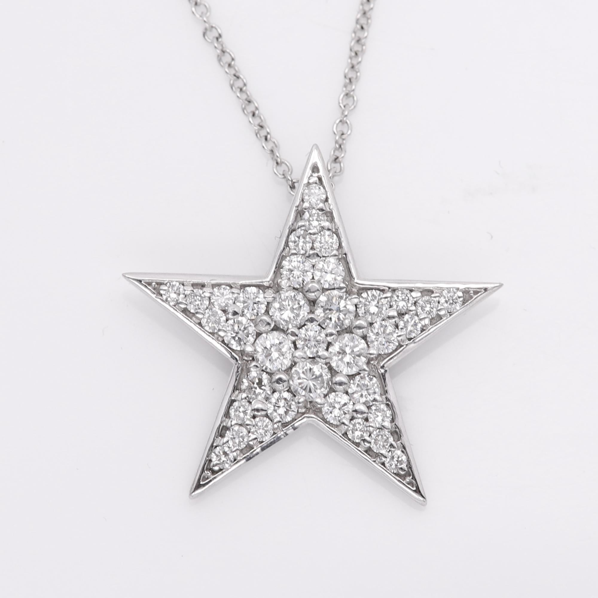 Star Diamond Necklace 14 Karat White Gold Natural Diamonds Star Pendant For Sale 4