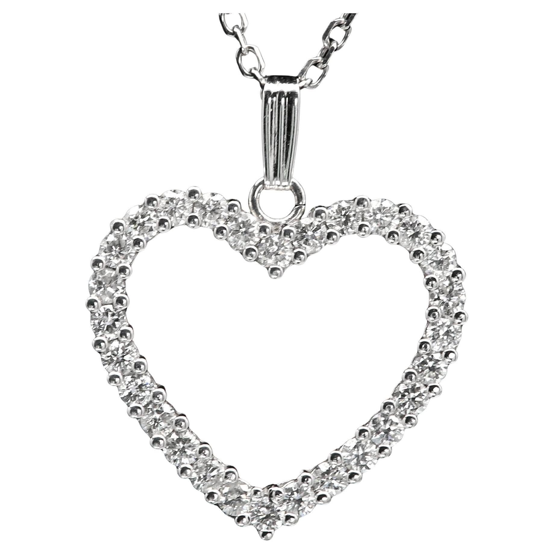 Diamond Heart Necklace 14 Karat White Gold Natural Diamonds Heart Pendant