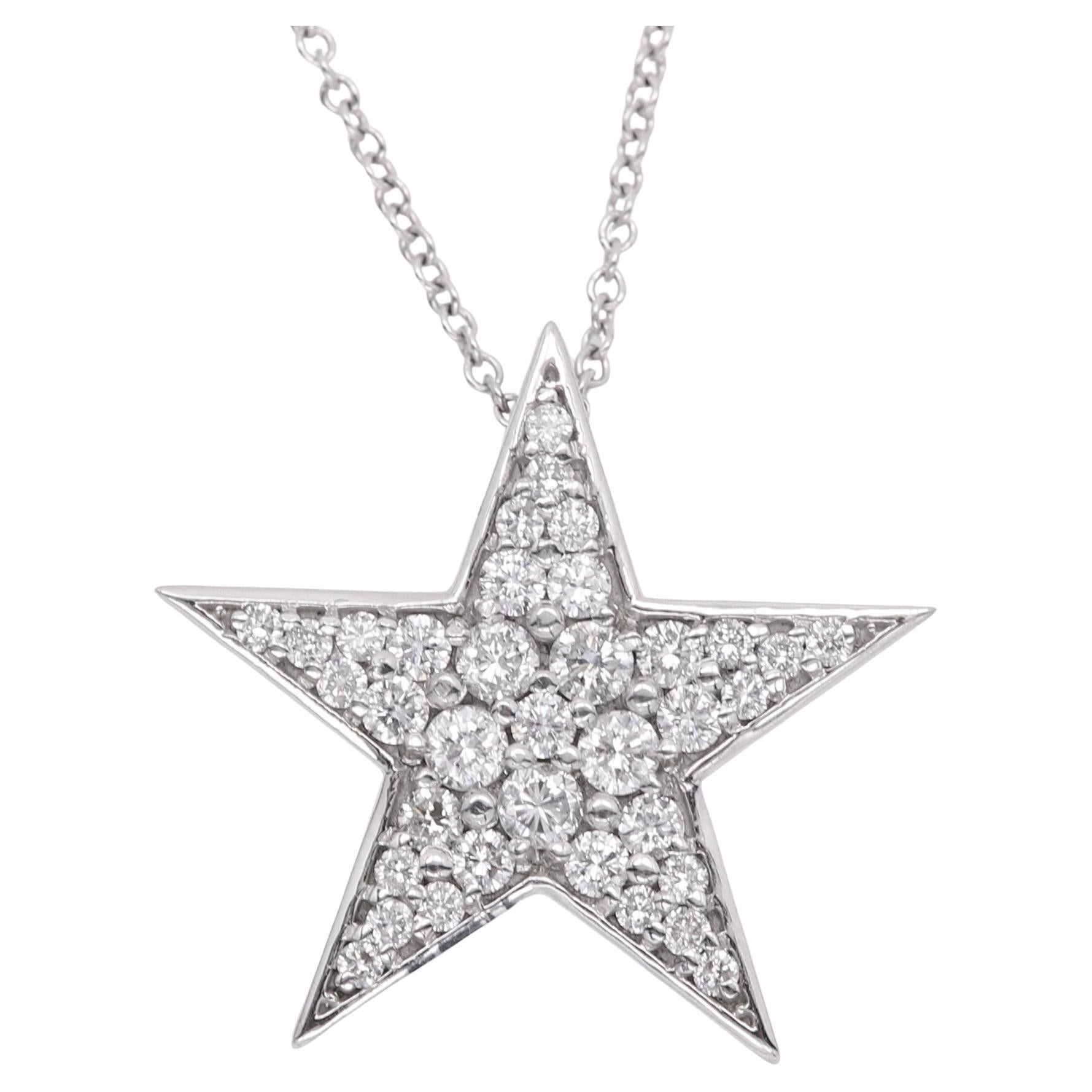 Star Diamond Necklace 14 Karat White Gold Natural Diamonds Star Pendant