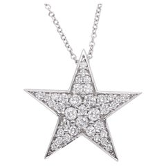 Star Diamond Necklace 14 Karat White Gold Natural Diamonds Star Pendant