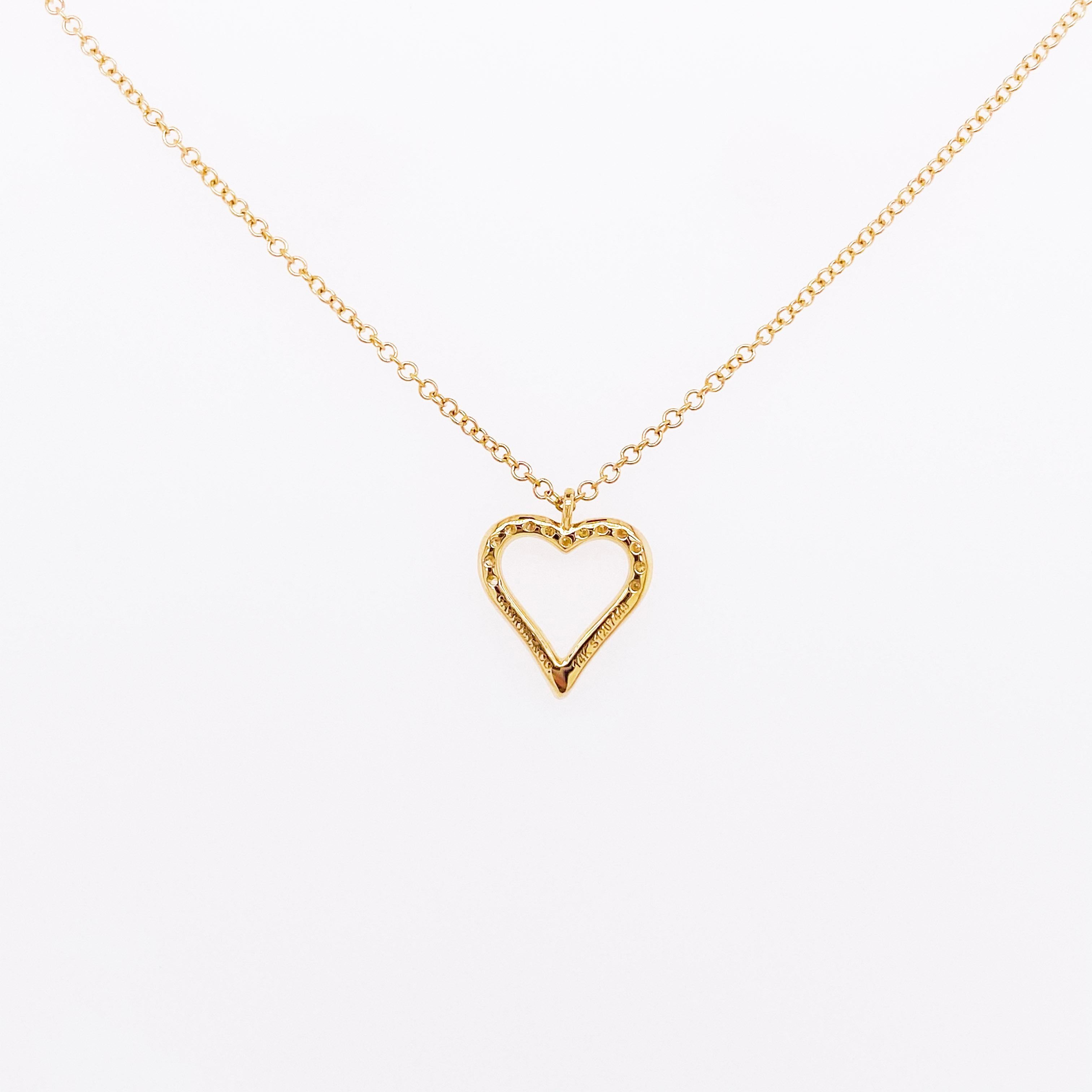 Round Cut Diamond Heart Necklace, 14K Yellow Gold Pave Diamond Open Heart, NK5452Y45JJ For Sale