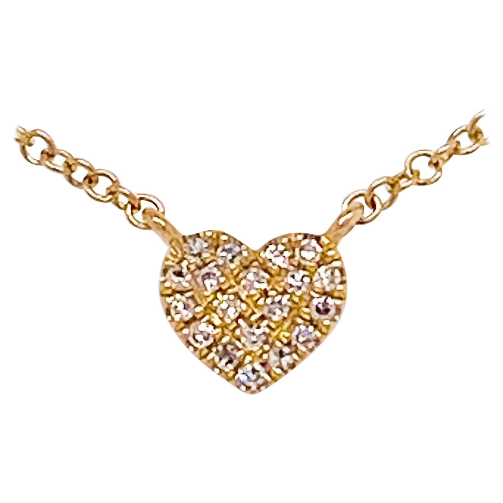 Diamond Heart Necklace, Minimalist Design w Pave Diamond, Heart Pendant, Gold For Sale