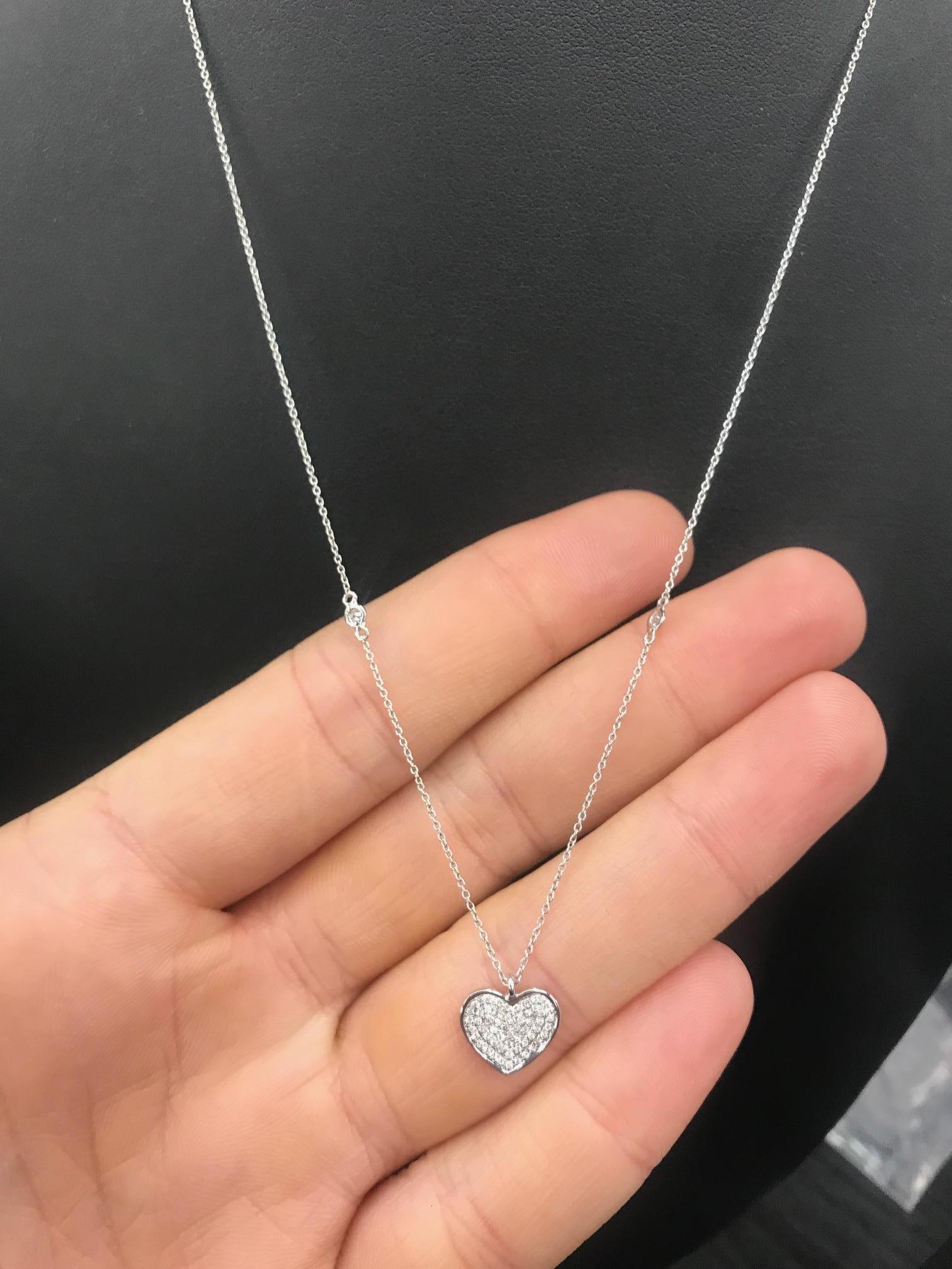Contemporary Diamond Heart Necklace 18 Karat White Gold