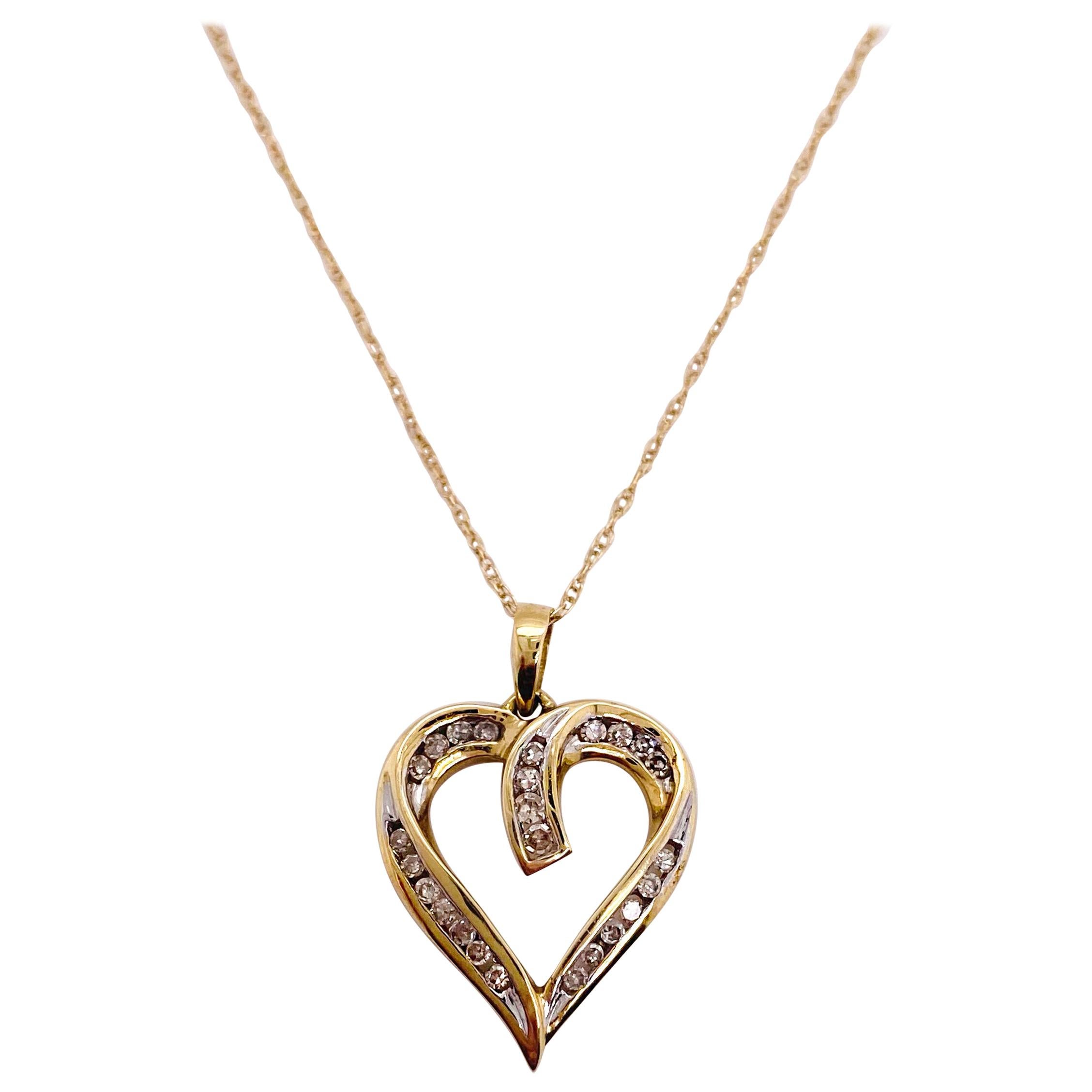 Diamond Heart Necklace, .25 Carat Diamond Open Heart Pendant Necklace