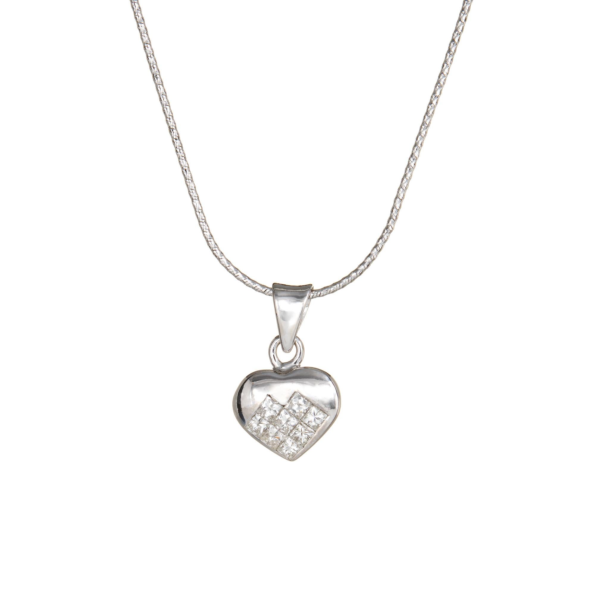 Modern Diamond Heart Necklace Estate 18 Karat Gold Invisible Set Pendant Fine Jewelry For Sale