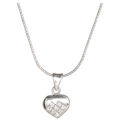 Diamond Heart Necklace Estate 18 Karat Gold Invisible Set Pendant Fine Jewelry