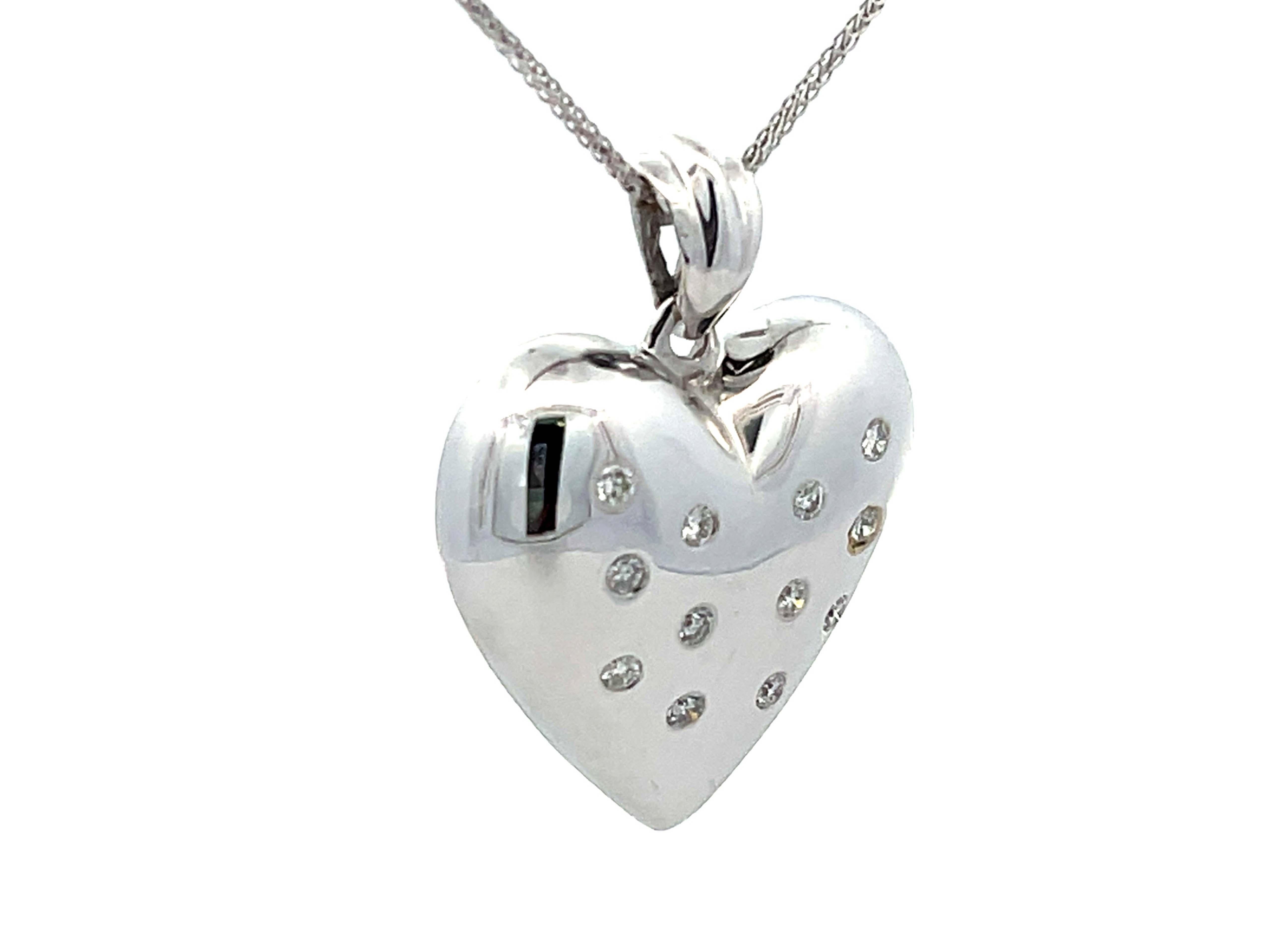 Modern Diamond Heart Necklace in 14k White Gold For Sale
