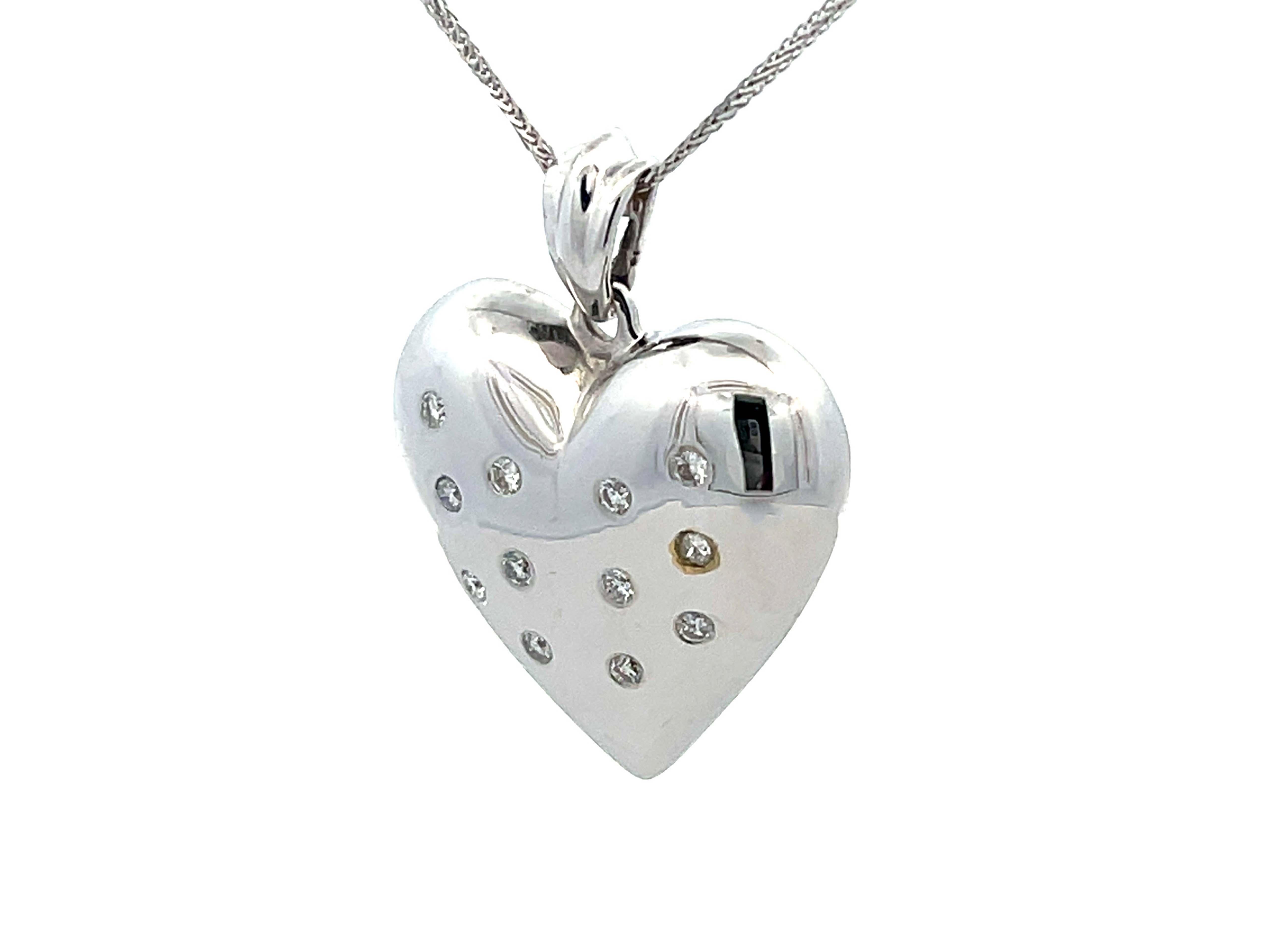Brilliant Cut Diamond Heart Necklace in 14k White Gold For Sale