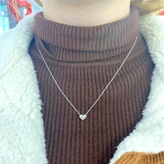 Petite Matte Heart Diamond Slide Pendant Necklace, 14K White Gold