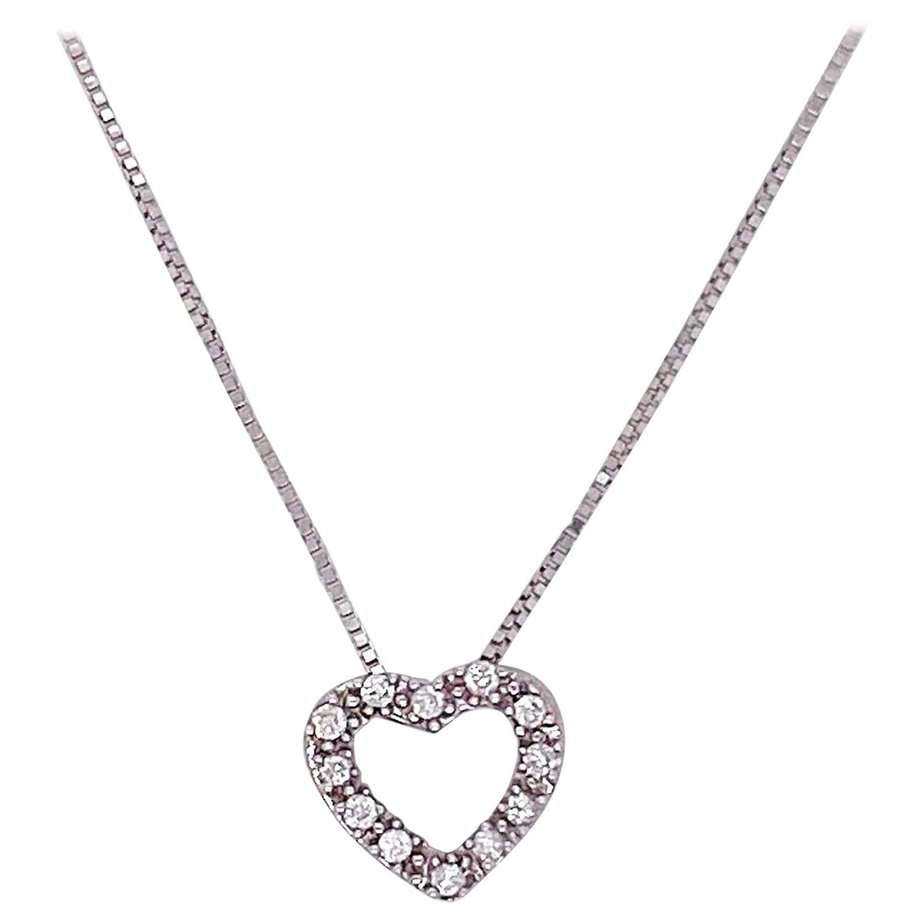 Diamond Heart Necklace White Gold Open Heart with .20 Carat Diamonds, Love Heart
