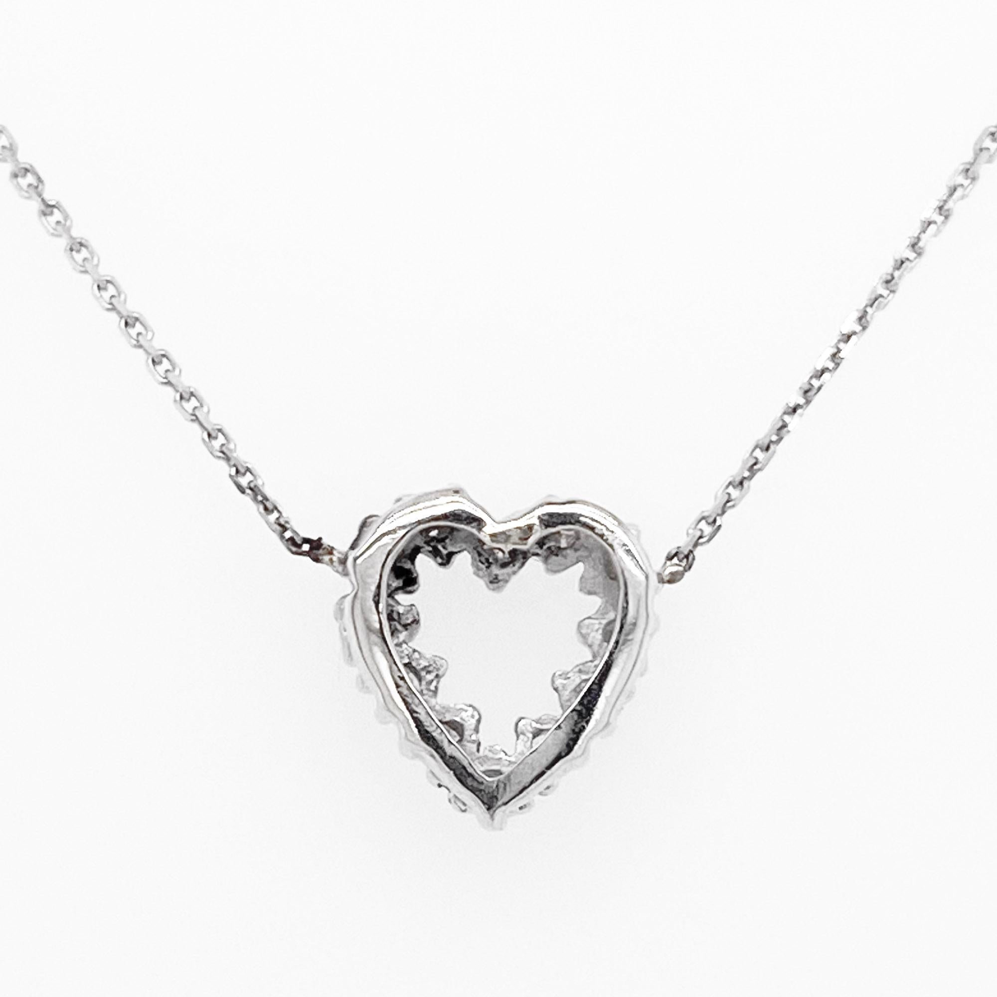 Modern Diamond Heart Necklace, White Gold Pavé Diamond Open Heart, Romantic Heart For Sale