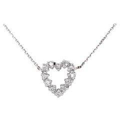 Diamond Heart Necklace, White Gold Pavé Diamond Open Heart, Romantic Heart