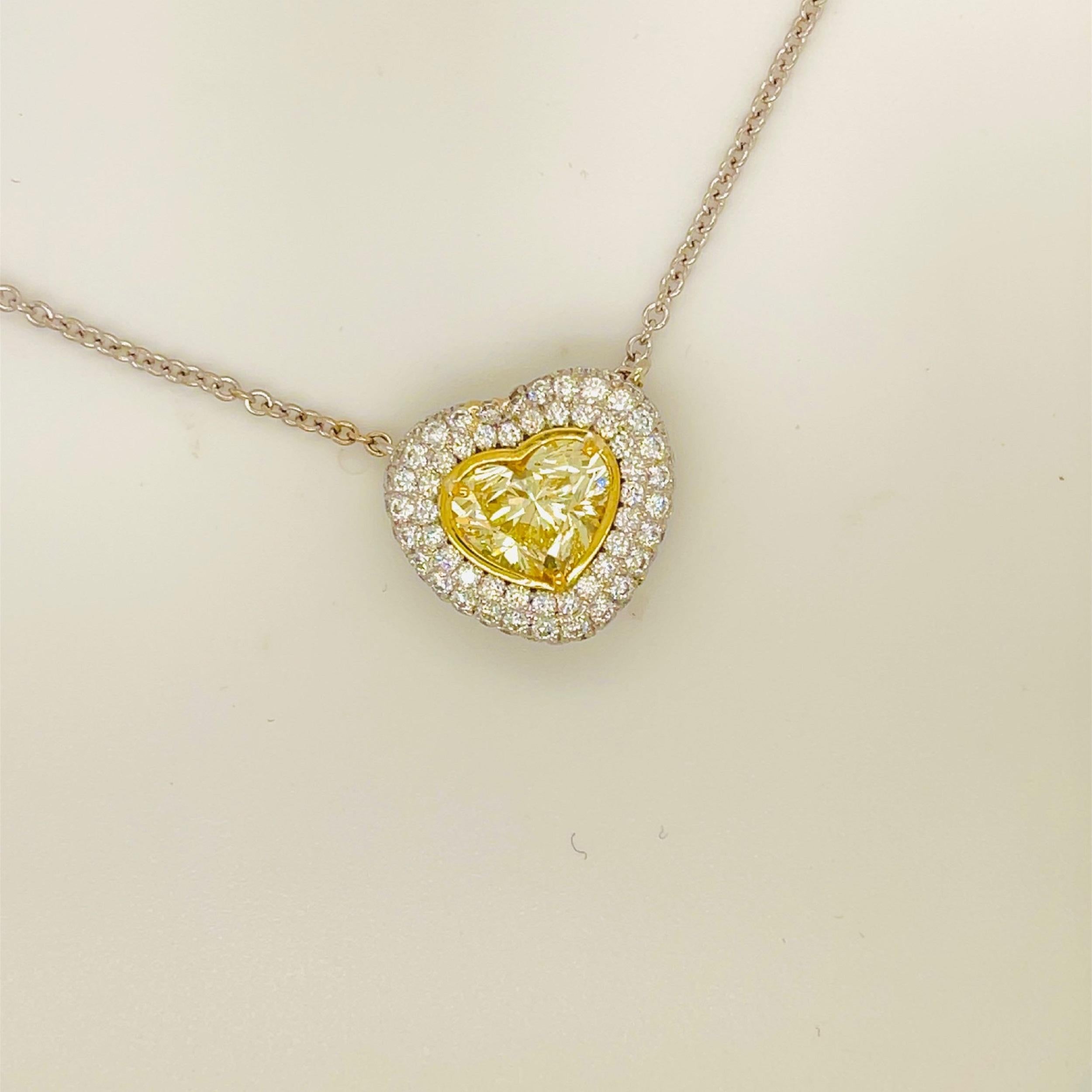 Heart Cut Diamond Heart Necklace.Yellow Diamond Heart Shape 3.75 Carats Platinum/18KYG GIA