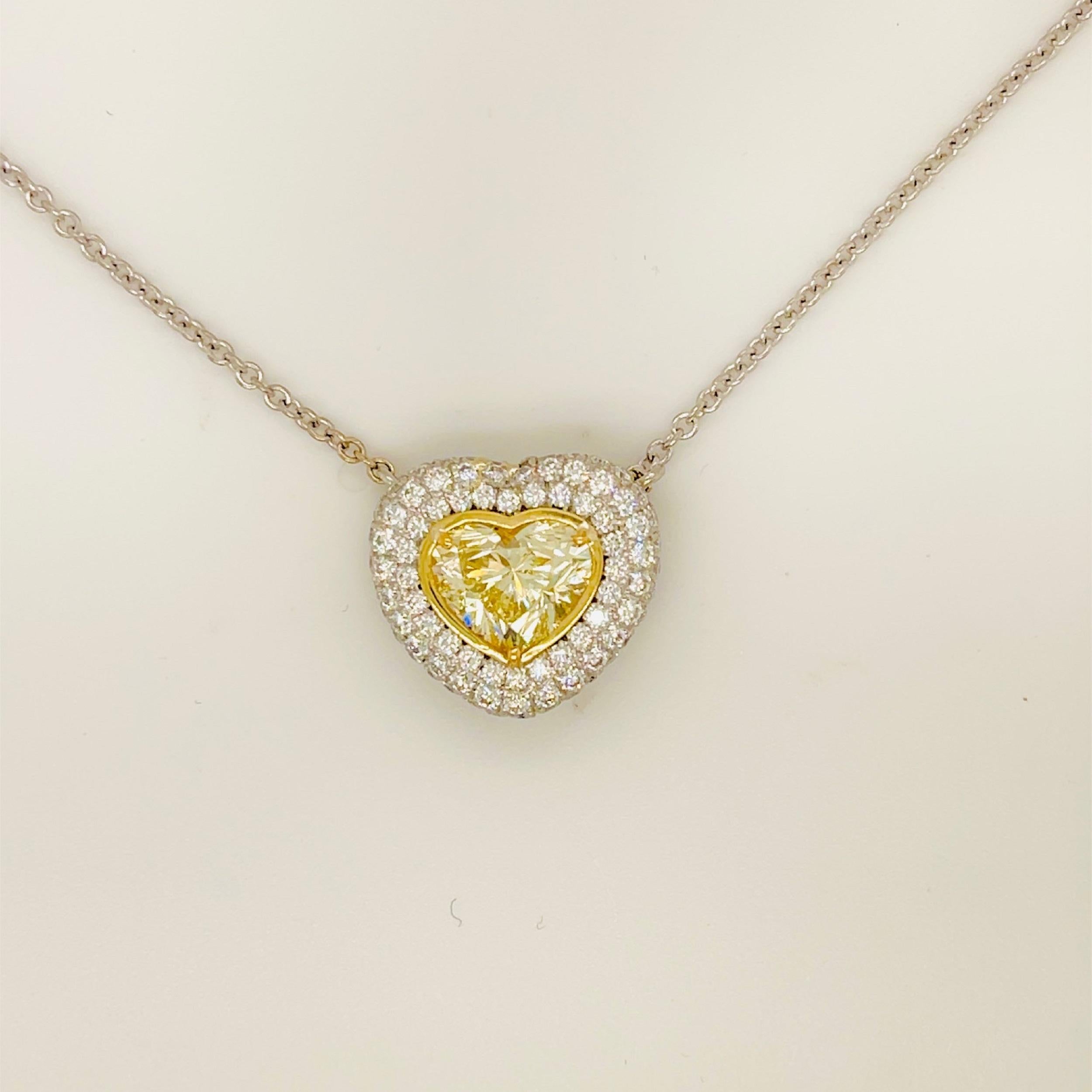 Diamond Heart Necklace.Yellow Diamond Heart Shape 3.75 Carats Platinum/18KYG GIA In New Condition In Beverly Hills, CA