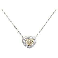 Diamond Heart Necklace.Yellow Diamond Heart Shape 3.75 Carats Platinum/18KYG GIA