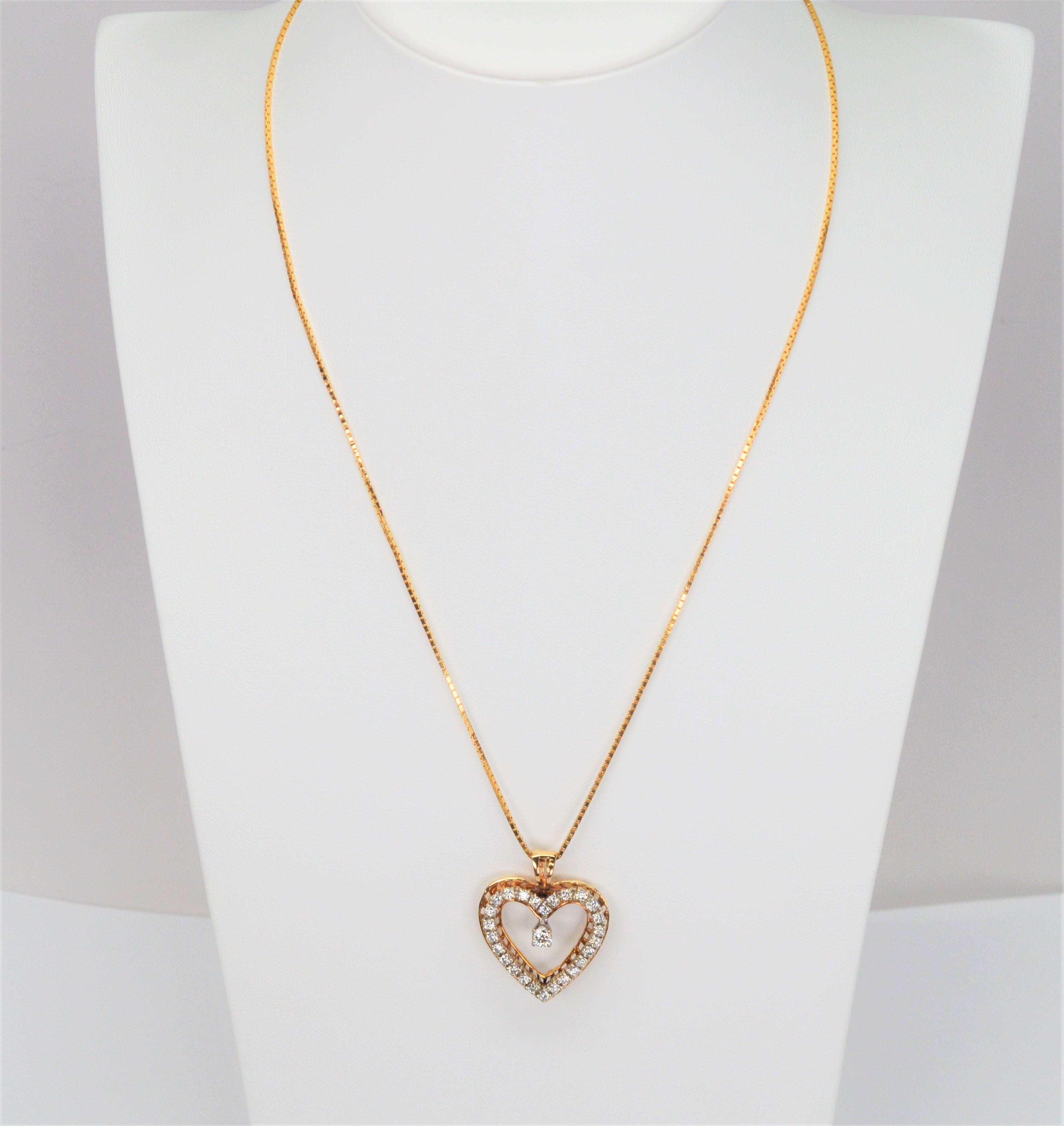Women's Diamond Heart Pendant 14 Karat Yellow Gold Necklace