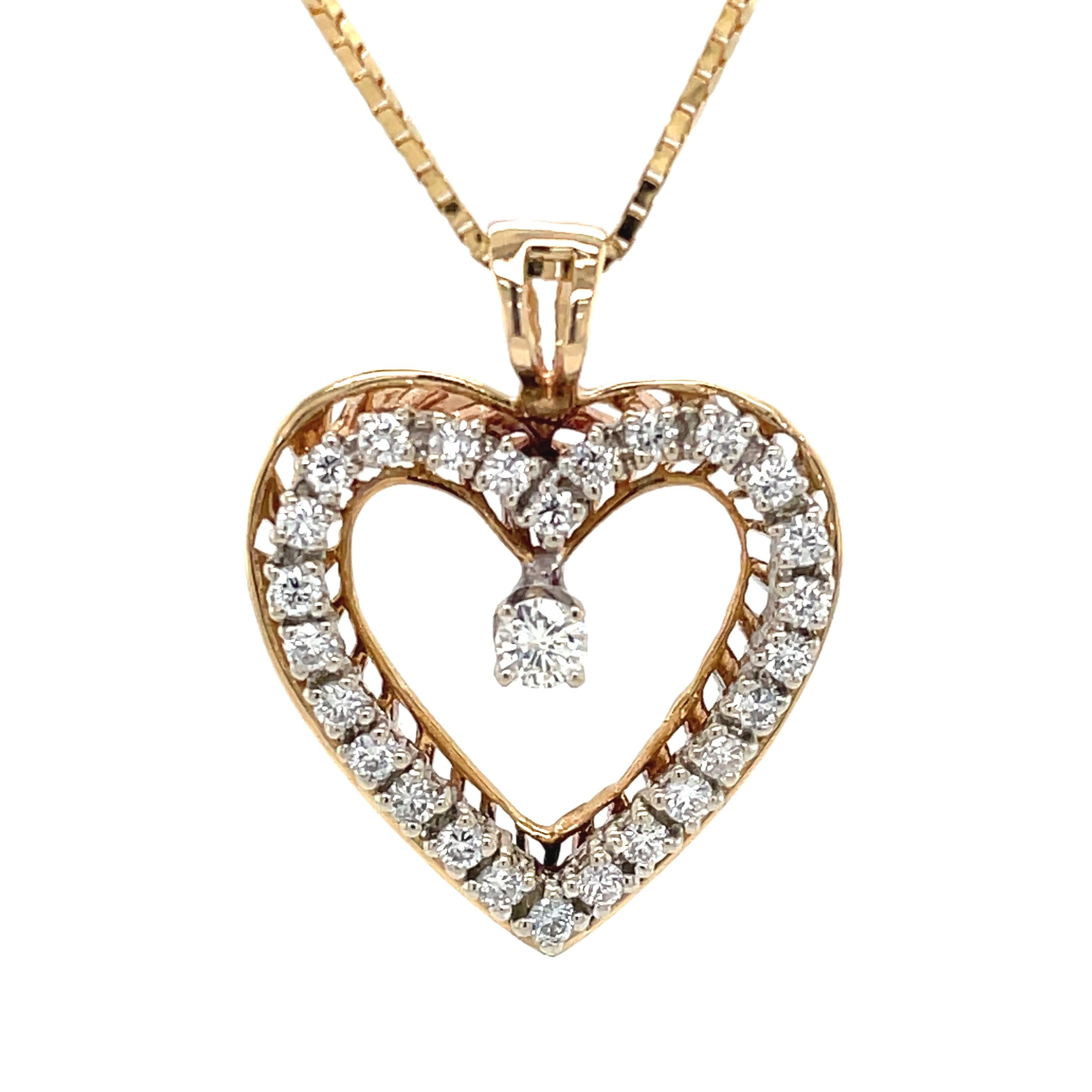Diamond Heart Pendant 14 Karat Yellow Gold Necklace 1