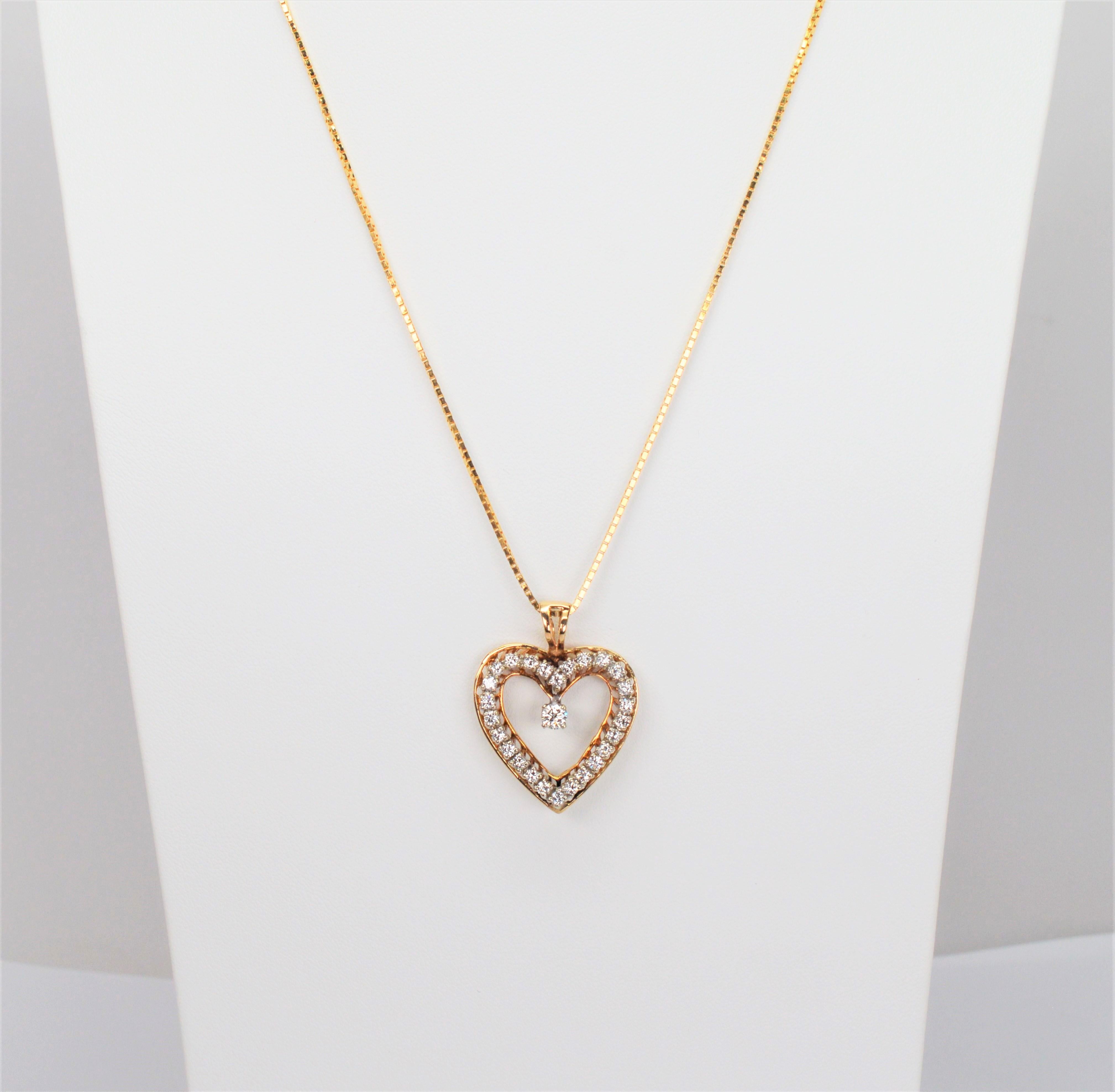 Diamond Heart Pendant 14 Karat Yellow Gold Necklace 2