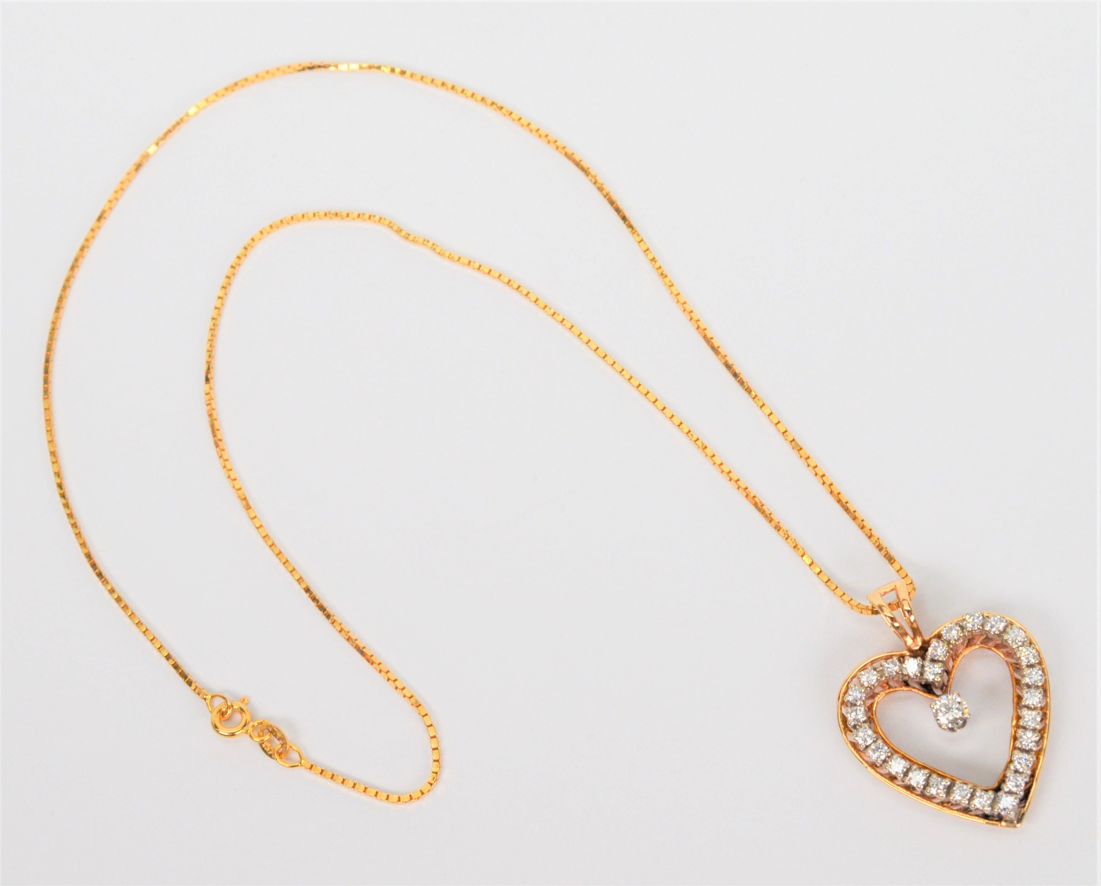 Diamond Heart Pendant 14 Karat Yellow Gold Necklace 4