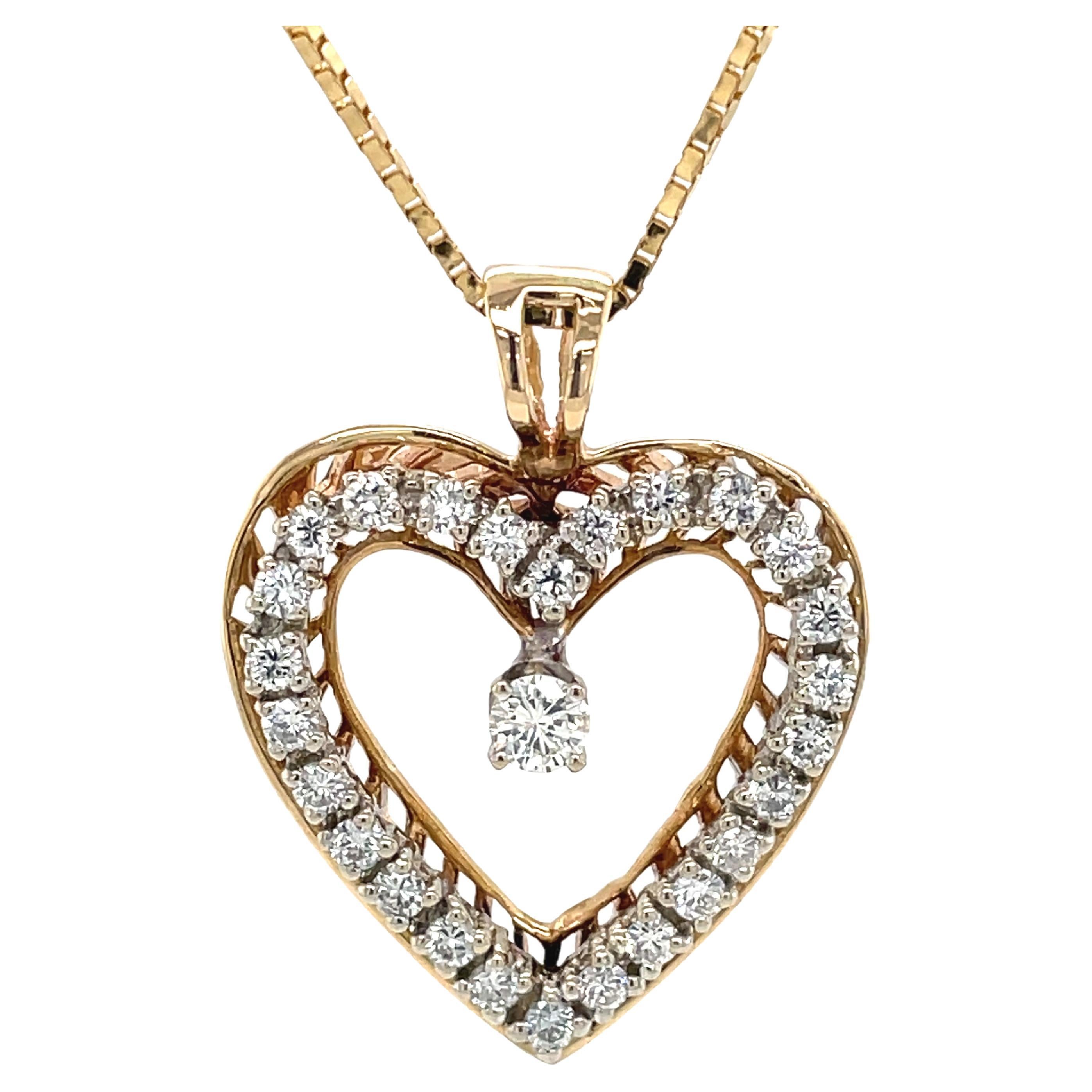 Diamond Heart Pendant 14 Karat Yellow Gold Necklace