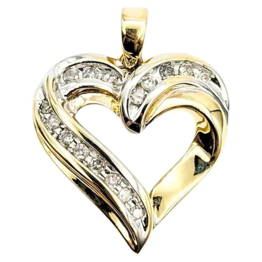 Diamond Heart Pendant in 10k Yellow Gold For Sale