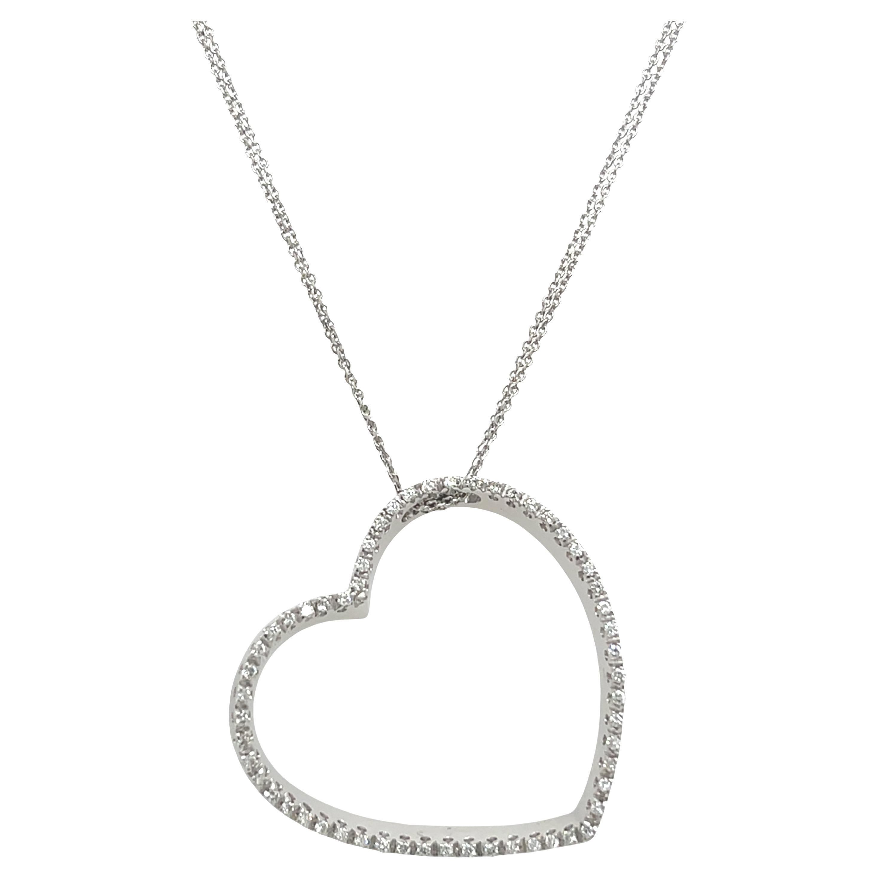 Pendentif cœur en or blanc 18 ct, diamants naturels 0,40 ct en vente
