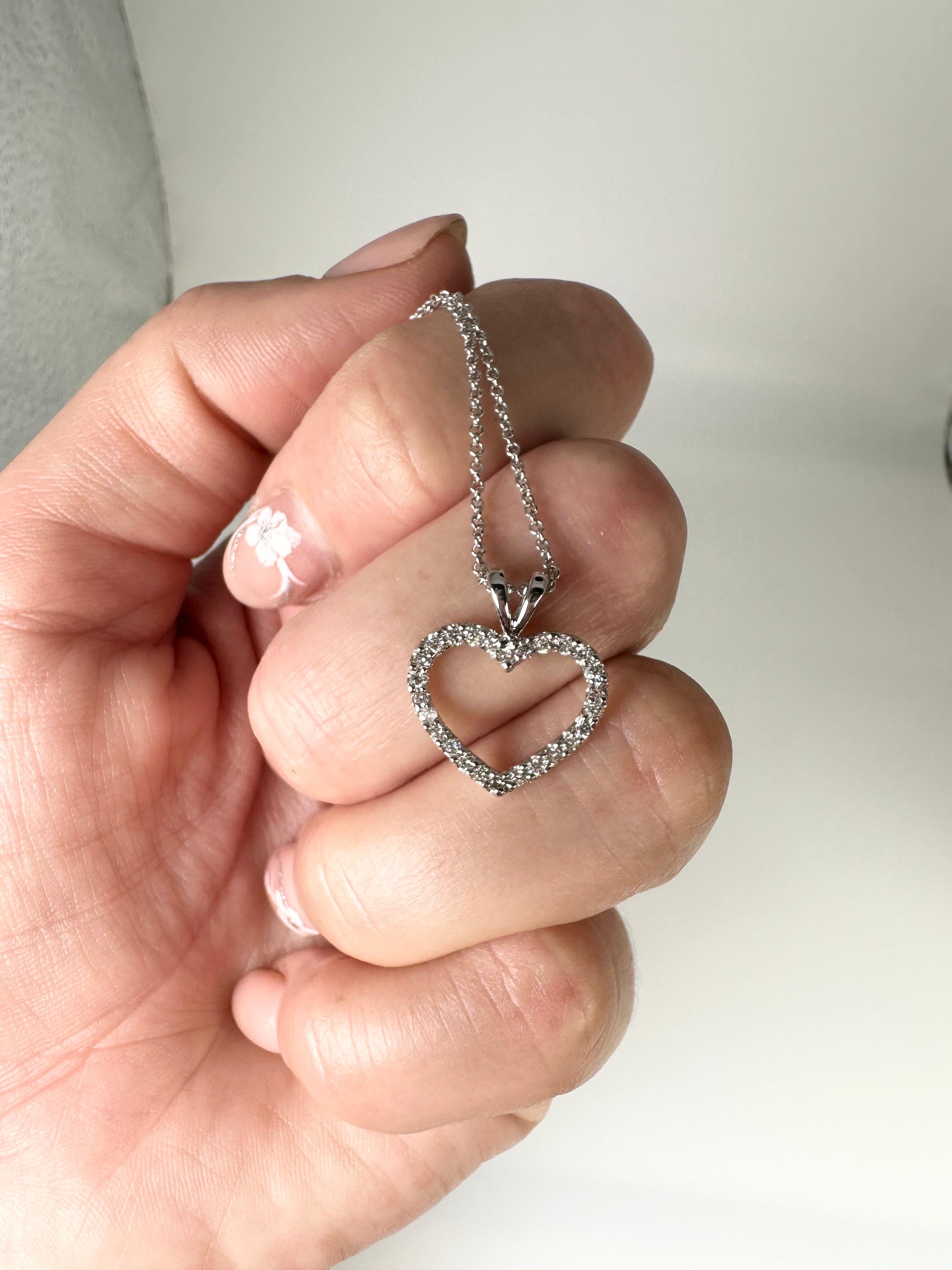 Women's or Men's Diamond Heart Pendant Necklace 14 Karat White Gold Modern Heart Necklace For Sale