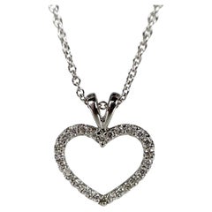 Diamond Heart Pendant Necklace 14 Karat White Gold Modern Heart Necklace
