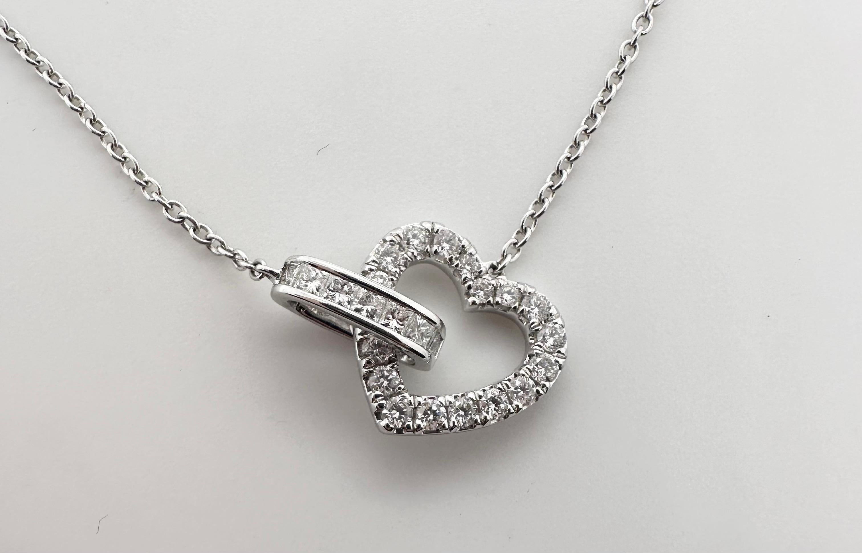 Diamond heart pendant necklace 18KT white gold modern diamond necklace 17