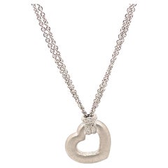 Diamond Heart Pendant Necklace Brush Finish 18k White Gold