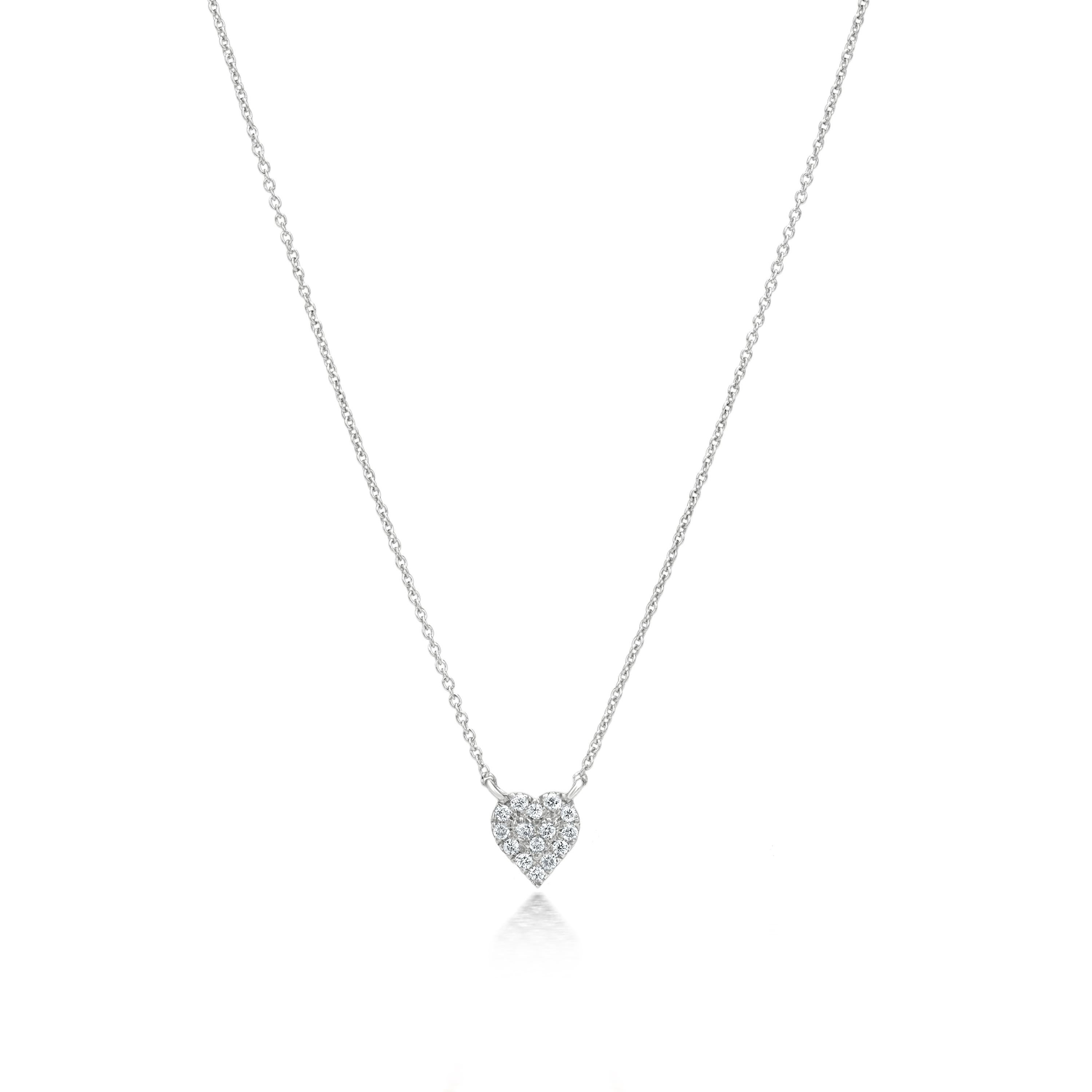 Grace your neckline with a Luxle heart pendant symbolizes attraction, affection, cohesion, unity, femininity, and sensuality. Subtle yet pretty this heart pendant necklace is the new fashion statement. It is featured with 15 round cut diamonds,