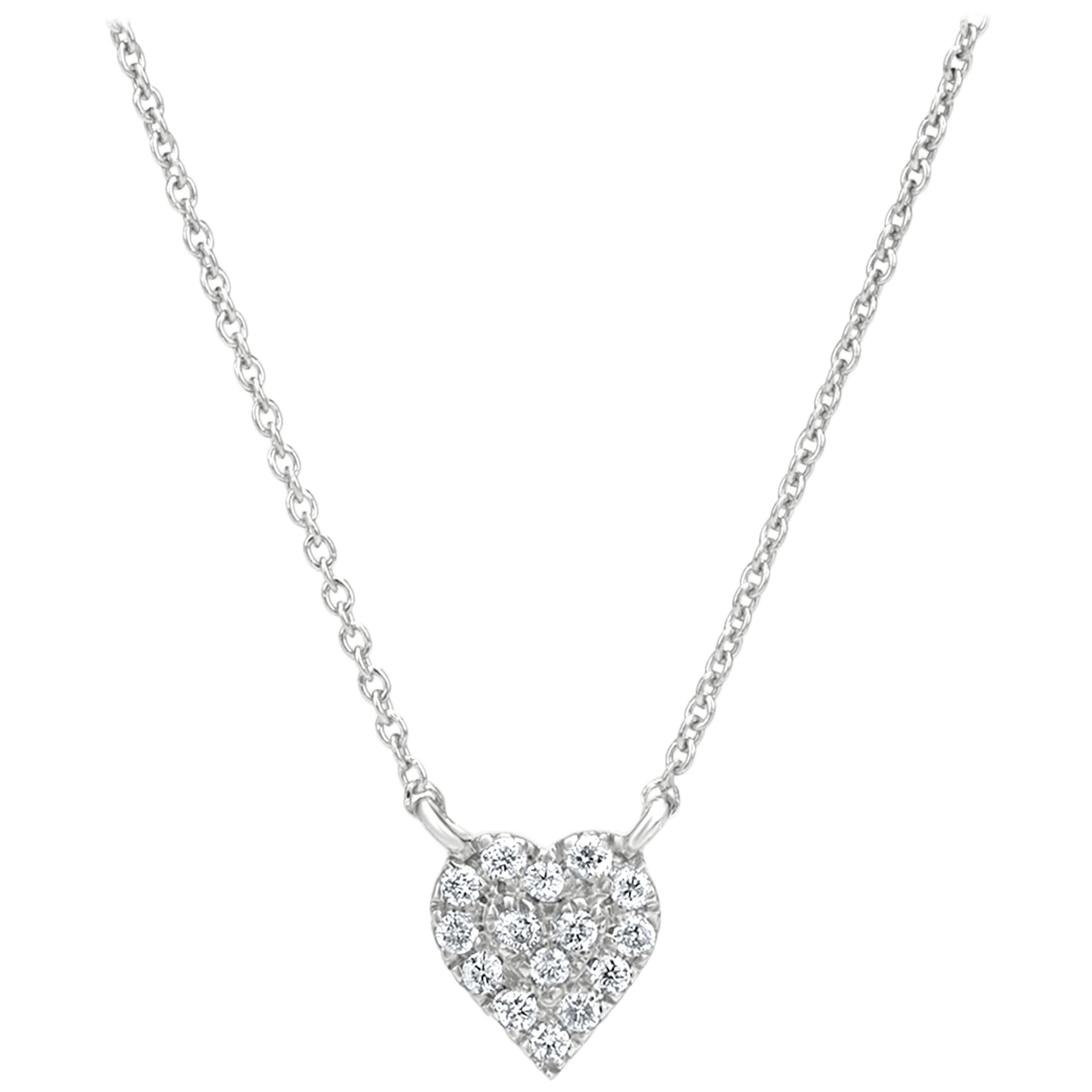 18 Karat White Gold Curved Heart Diamonds Pendant Necklace For Sale at