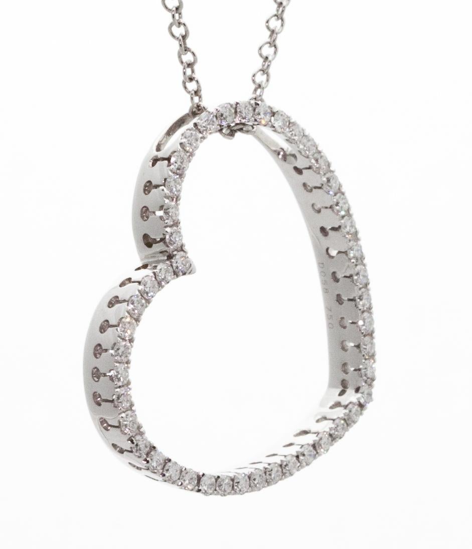 Contemporary Diamond Heart Pendant Necklace in White Gold For Sale