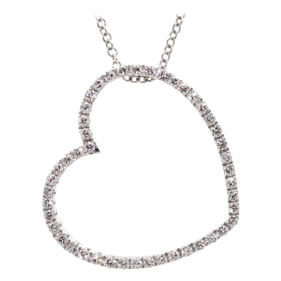Diamond Heart Pendant Necklace in White Gold For Sale