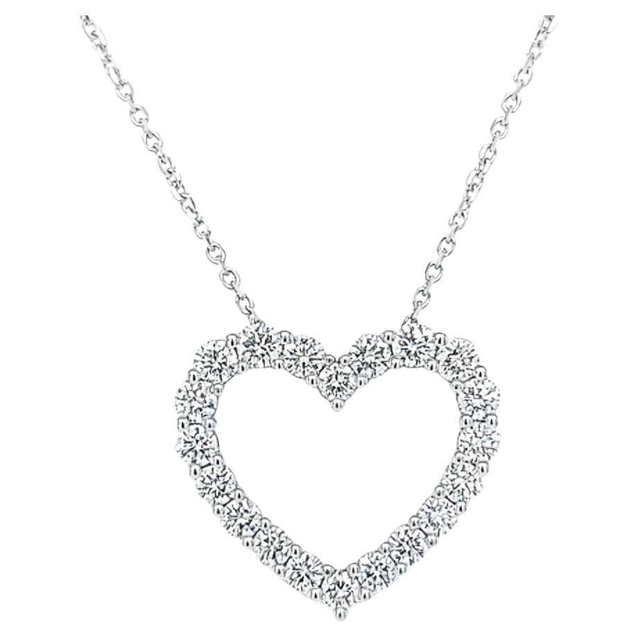 Diamond Heart Pendant Necklace in White Gold For Sale