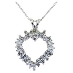 Retro Diamond Heart Pendant Necklace in White Gold