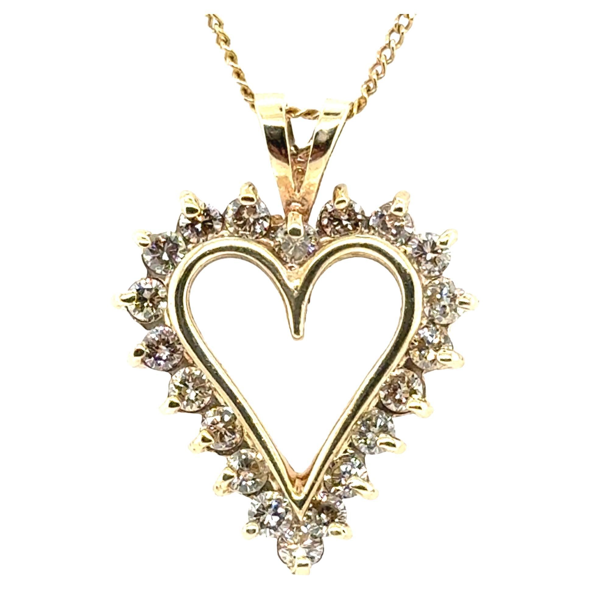 Collier pendentif cœur en diamant Natural Mined 1ct or jaune fête des mères