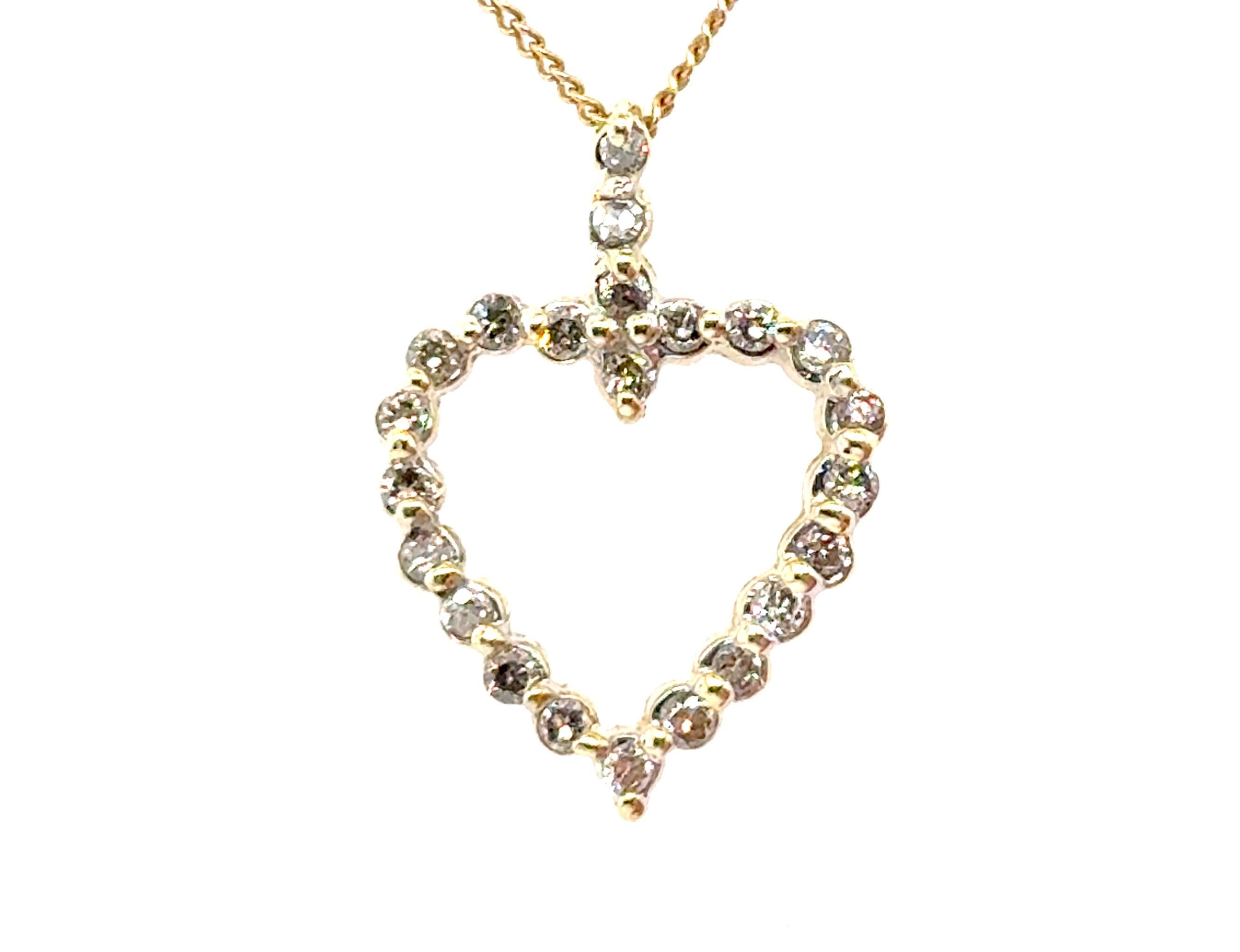 Diamond Heart Pendant Necklace Natural Mined .50ct Mother's Day Yellow Gold