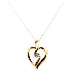 Diamond Heart Pendant Necklace Round Brilliant Cut Natural Mined Anniversary