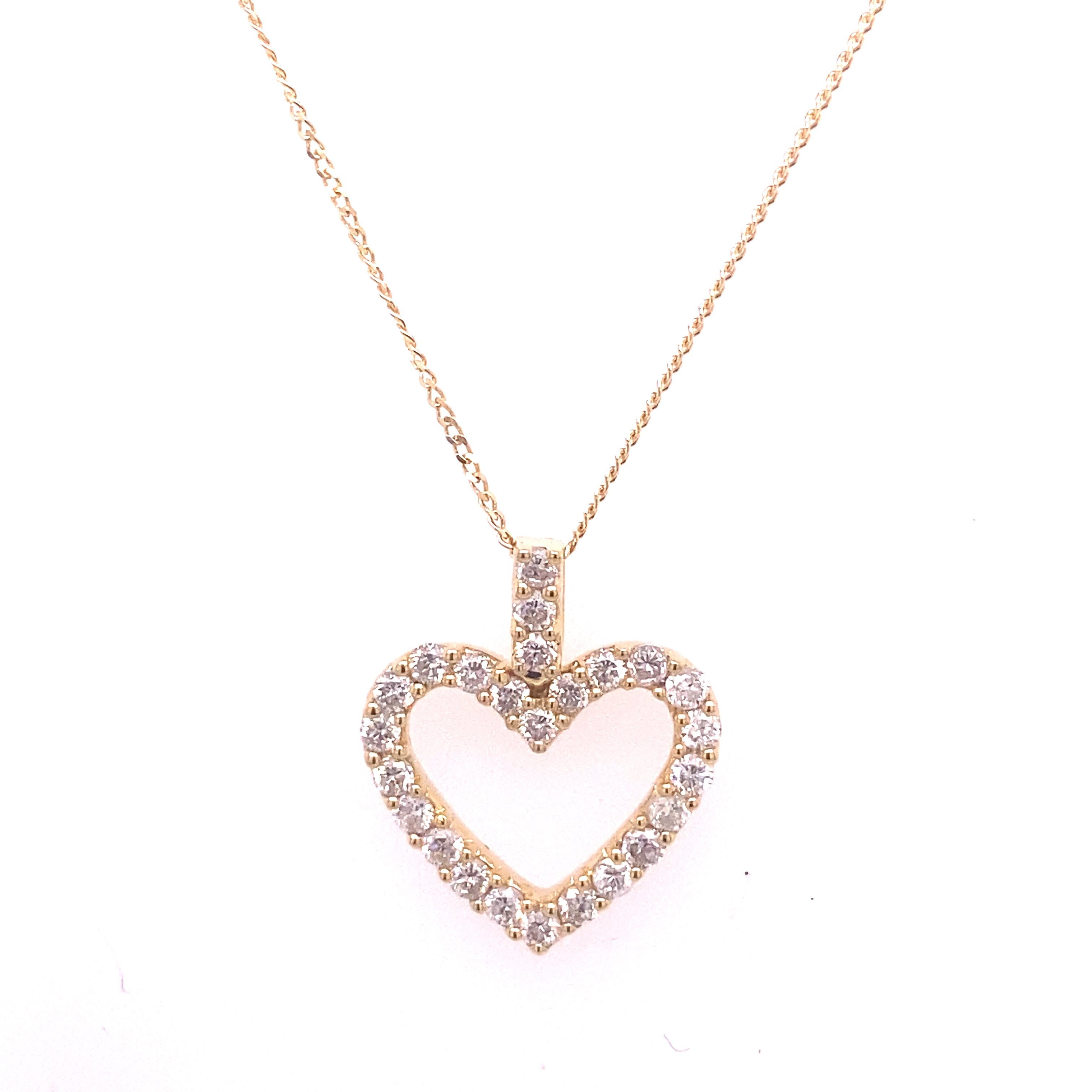 Diamond Heart Pendant Set with 0.50ct of Round Brilliant Diamonds G/VS Clarity In Excellent Condition For Sale In London, GB